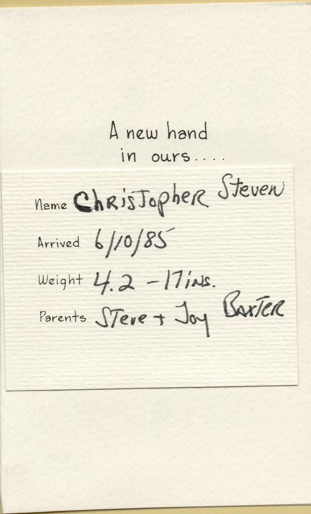 Chris Baxter Birth Announcement Side B