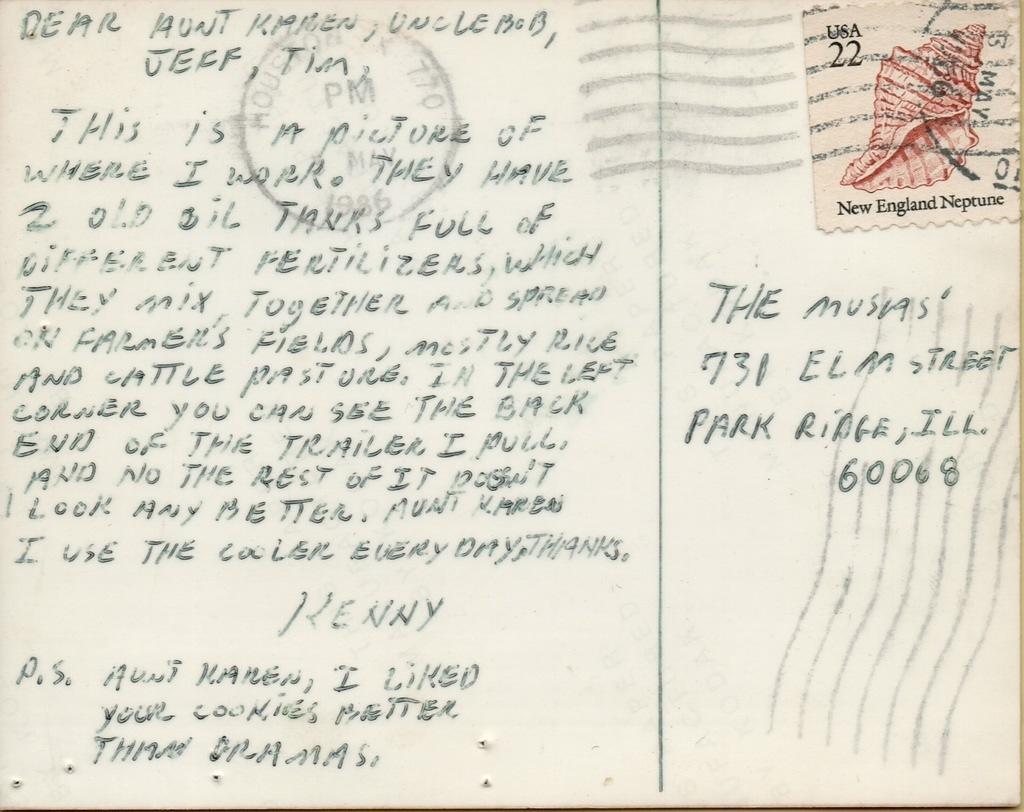 Postcard from Kenneth Brandau, 5:1986 Side B