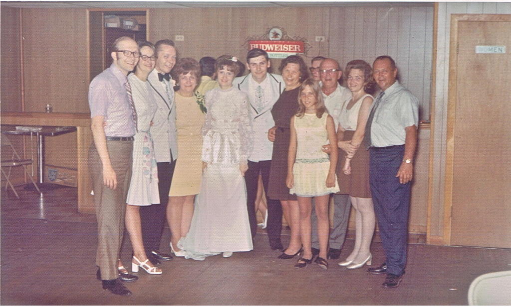 Elaine & Edward Klaus Wedding (L to R Bob, Karen, Otto, Pat, E, E, Dorothy, Gene, Jenny, Adolph, Mary, Fred